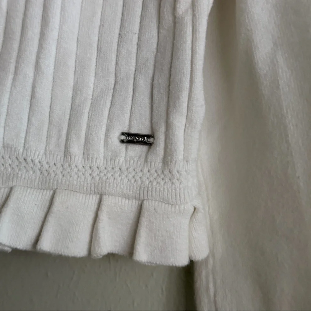 Mayoral | Ribbed Knit Cropped Cardigan with Ruffle Hem | Size 4